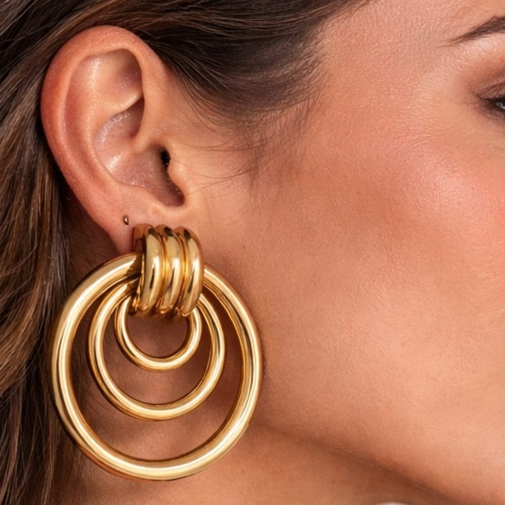 Gold Tone hoop Doorknocker Statement Chunky Earrings Retro Dangle elegant